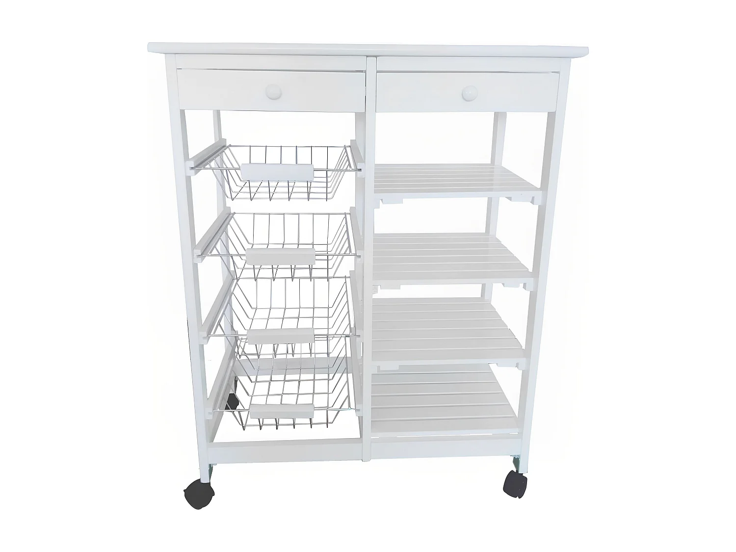 Meyvaser - Carro de cocina verdulero  Doble con 4 Cestas 4 Baldas Y 2 Cajones Color Blanco 85 x 67 x 37 Cm