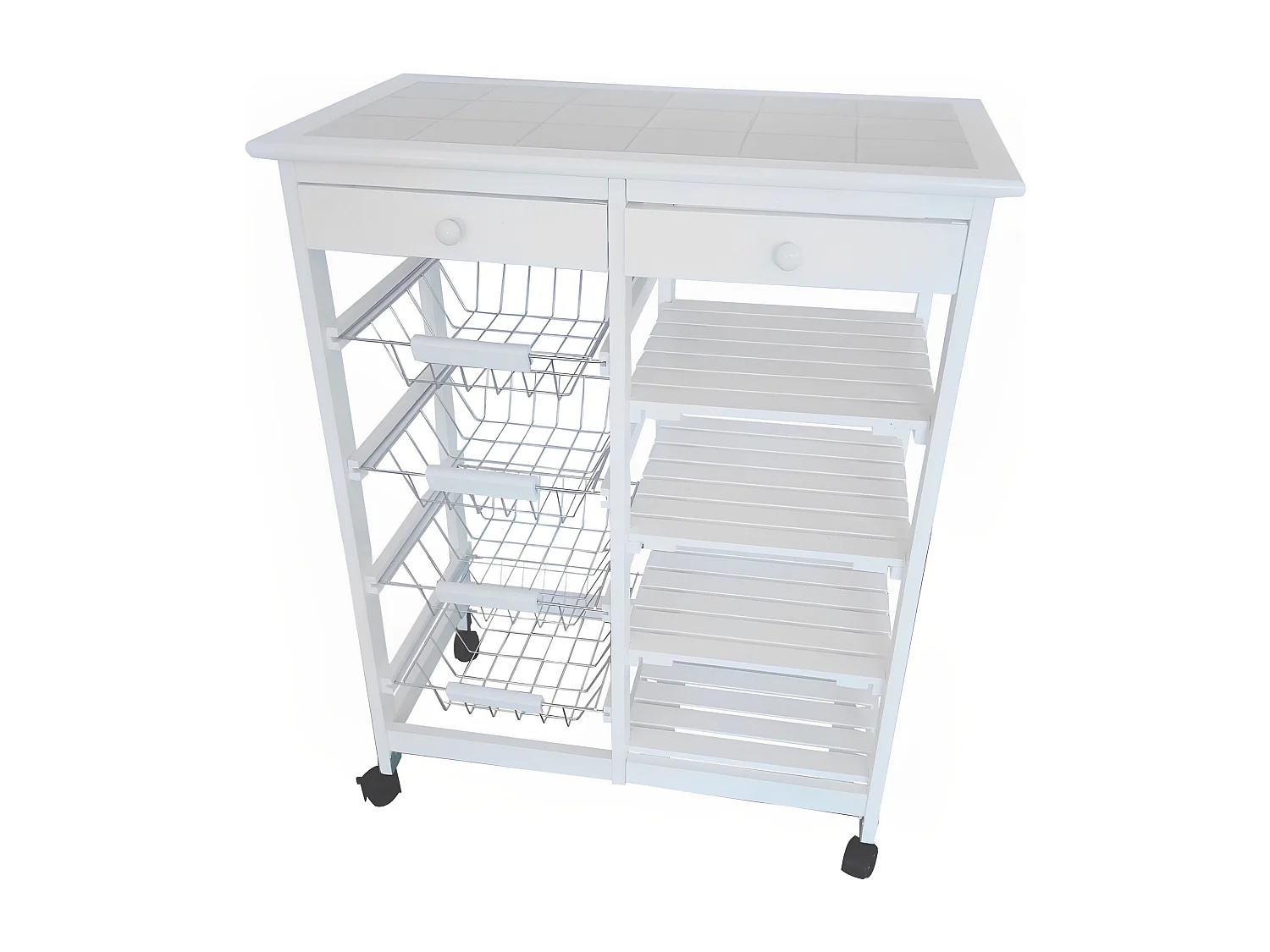 Meyvaser - Carro de cocina verdulero  Doble con 4 Cestas 4 Baldas Y 2 Cajones Color Blanco 85 x 67 x 37 Cm