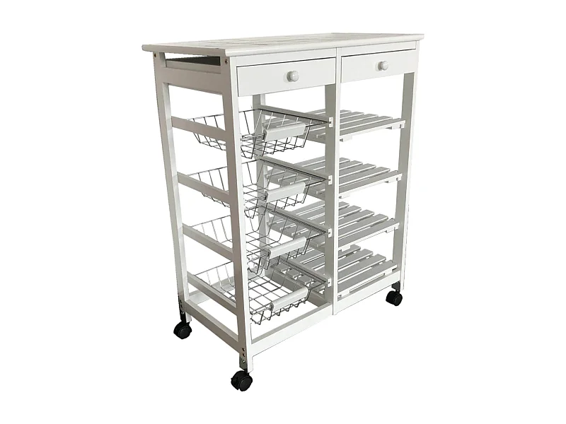 Meyvaser - Carro de cocina verdulero  Doble con 4 Cestas 4 Baldas Y 2 Cajones Color Blanco 85 x 67 x 37 Cm