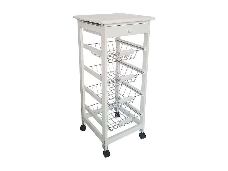 Meyvaser - Carro de Cocina con Ruedas Bahia 2 Blanco 4 cestas y cajón 37x37x85 cm