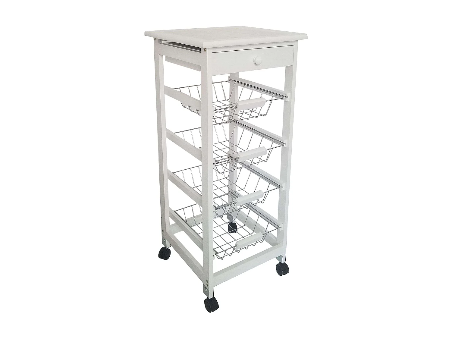 Meyvaser - Carro de Cocina con Ruedas Bahia 2 Blanco 4 cestas y cajón 37x37x85 cm