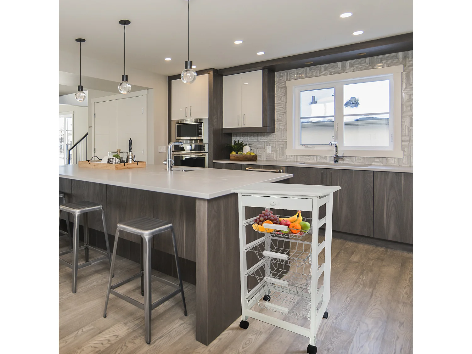 Meyvaser - Carro de Cocina con Ruedas Bahia 2 Blanco 4 cestas y cajón 37x37x85 cm