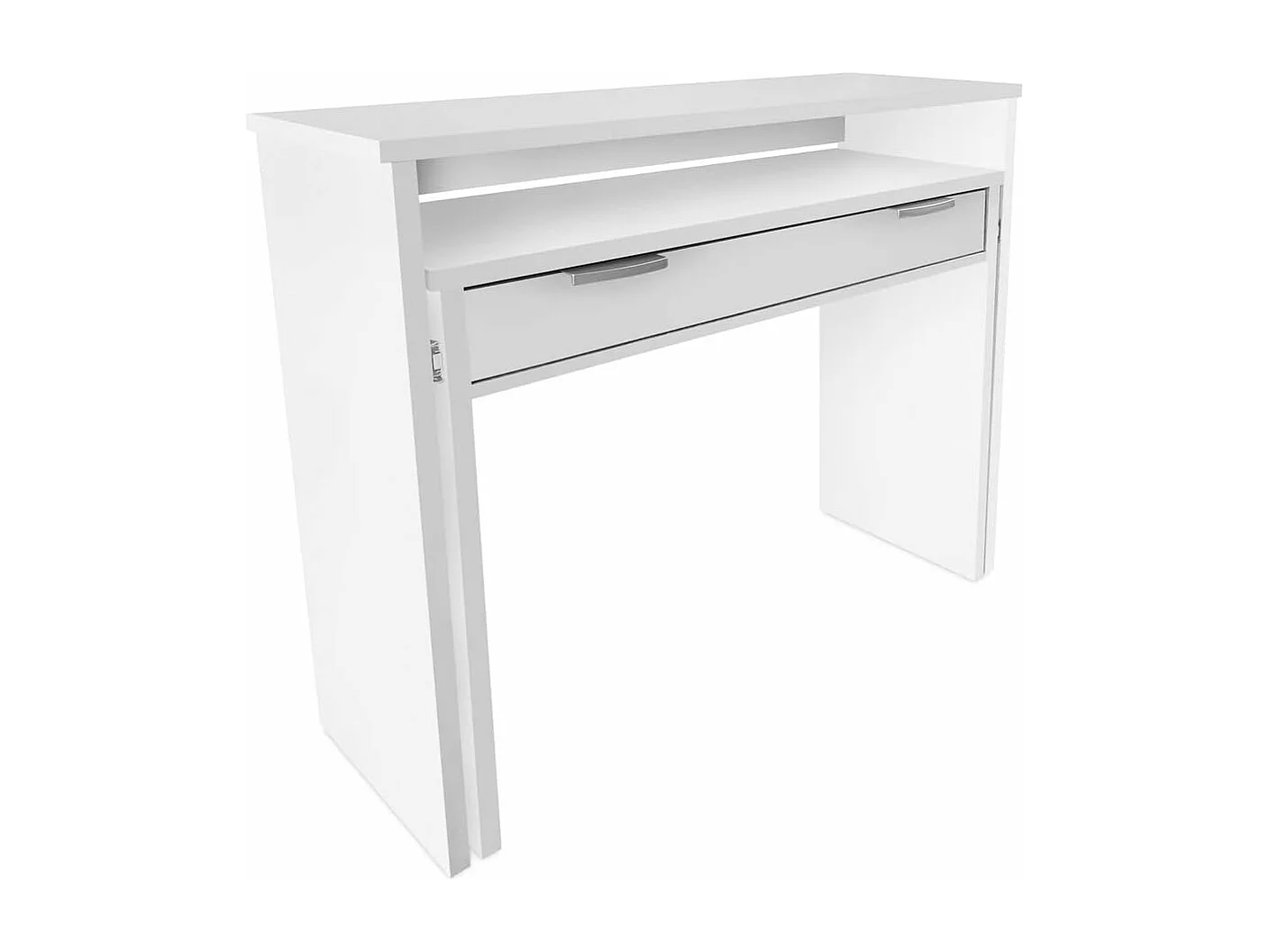 Mesa Escritorio Extensible, Consola Extensible, Mesa Estudio, Color Blanco, Medidas: 90 cm (Largo) x 33-63,4 cm (Ancho) x 87,5 cm (Alto) - Meyvaser
