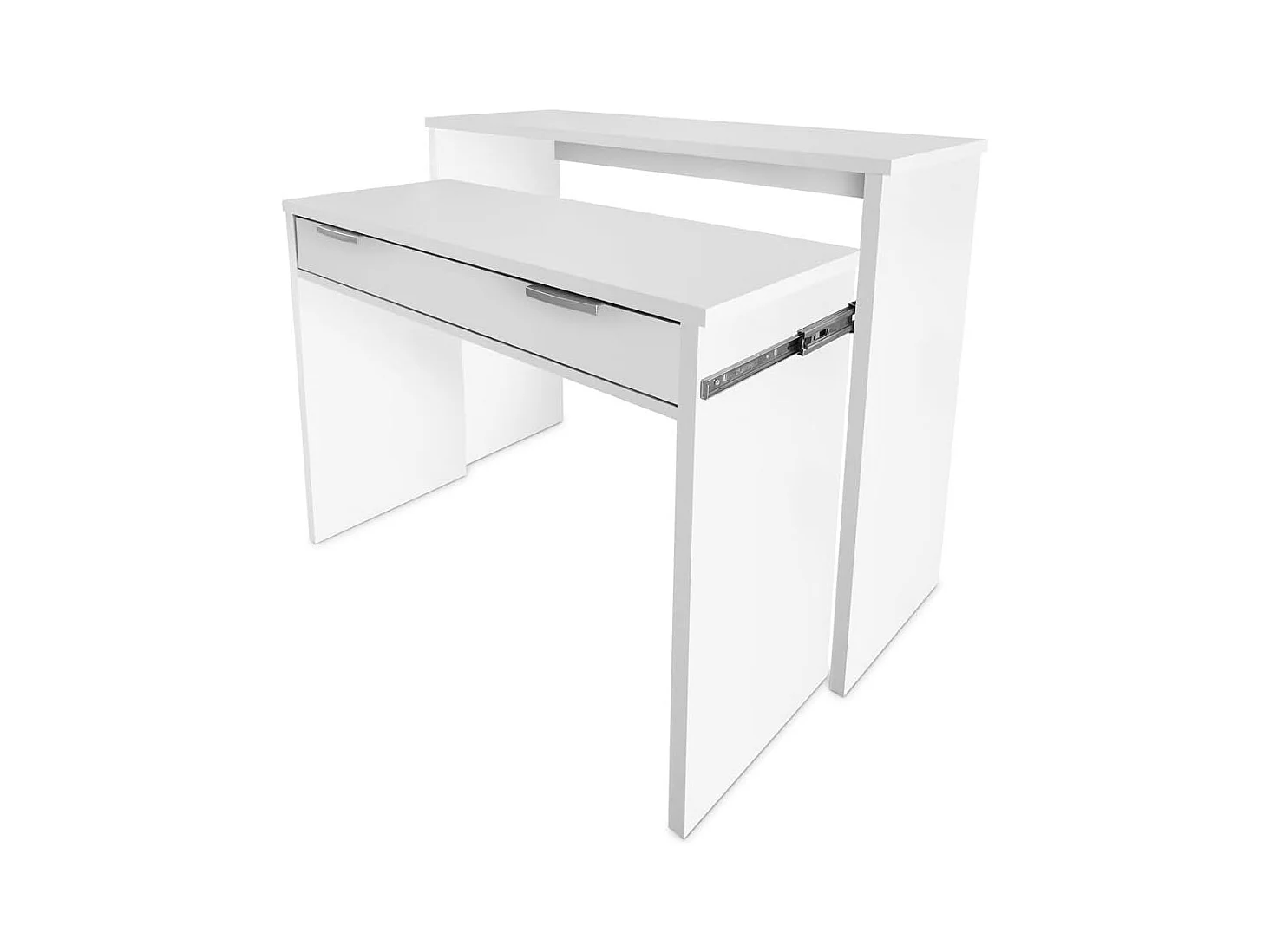 Mesa Escritorio Extensible, Consola Extensible, Mesa Estudio, Color Blanco, Medidas: 90 cm (Largo) x 33-63,4 cm (Ancho) x 87,5 cm (Alto) - Meyvaser