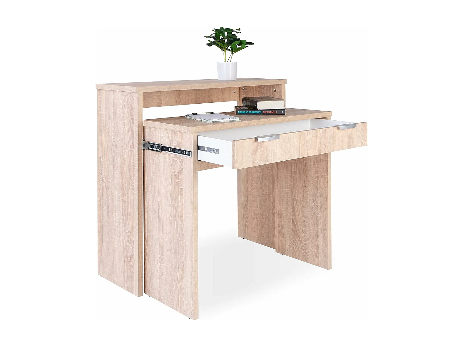 Mesa Escritorio Extensible, Consola Extensible, Mesa Estudio, Color Cambria, Medidas: 90 cm (Largo) x 33-63,4 cm (Ancho) x 87,5 cm (Alto) - Meyvaser