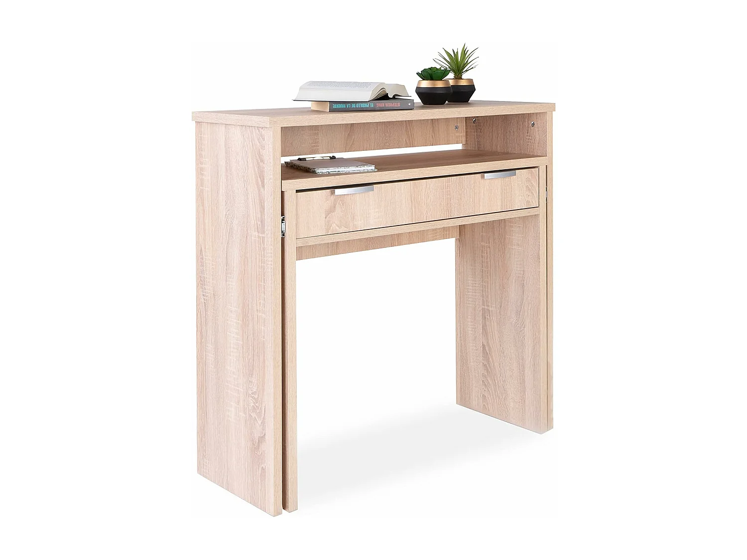 Mesa Escritorio Extensible, Consola Extensible, Mesa Estudio, Color Cambria, Medidas: 90 cm (Largo) x 33-63,4 cm (Ancho) x 87,5 cm (Alto) - Meyvaser