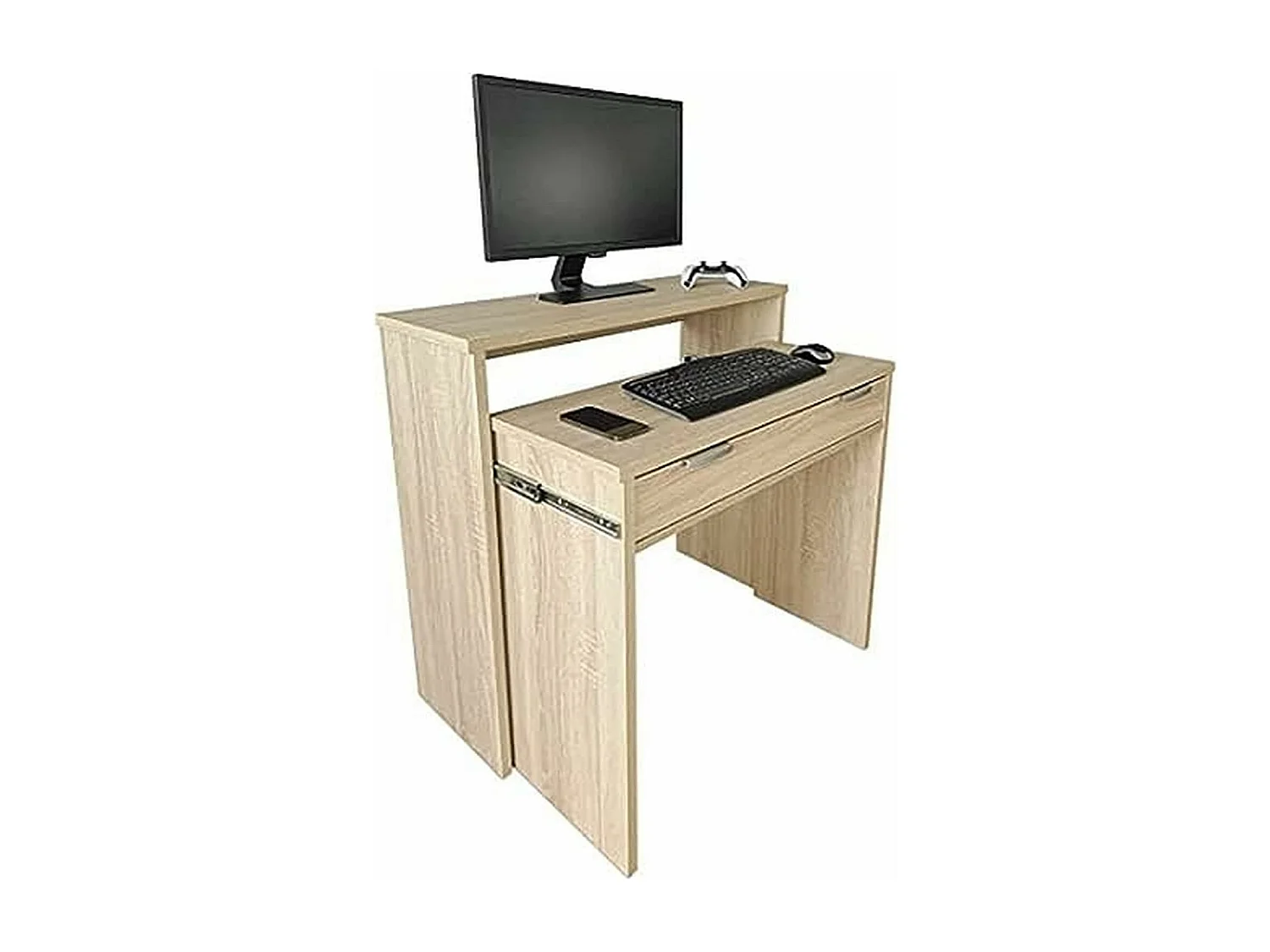 Mesa Escritorio Extensible, Consola Extensible, Mesa Estudio, Color Cambria, Medidas: 90 cm (Largo) x 33-63,4 cm (Ancho) x 87,5 cm (Alto) - Meyvaser