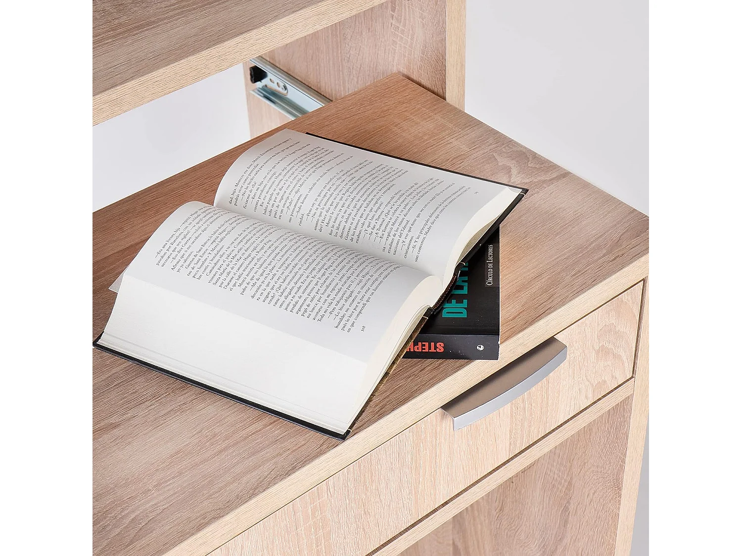 Mesa Escritorio Extensible, Consola Extensible, Mesa Estudio, Color Cambria, Medidas: 90 cm (Largo) x 33-63,4 cm (Ancho) x 87,5 cm (Alto) - Meyvaser