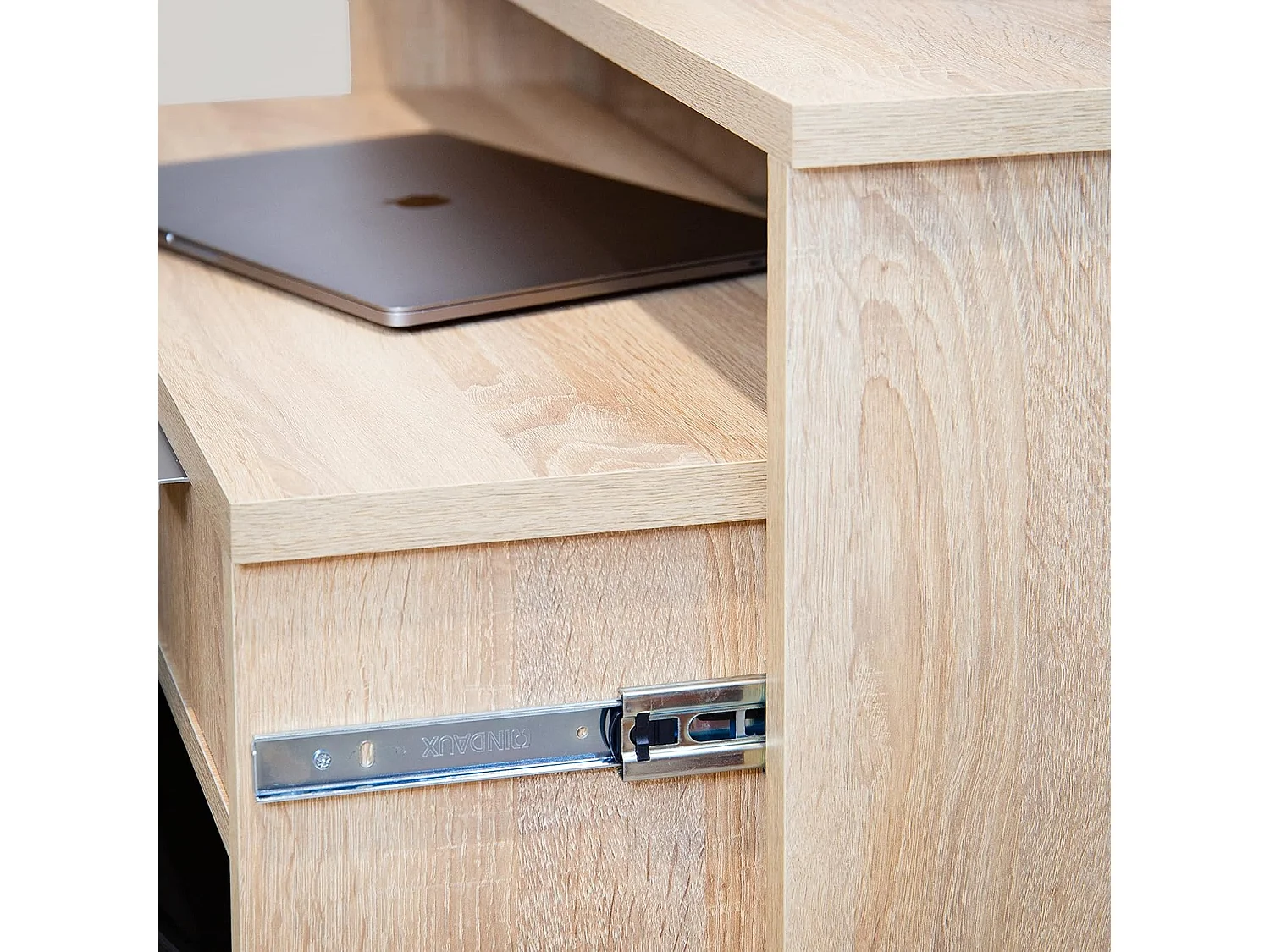 Mesa Escritorio Extensible, Consola Extensible, Mesa Estudio, Color Cambria, Medidas: 90 cm (Largo) x 33-63,4 cm (Ancho) x 87,5 cm (Alto) - Meyvaser