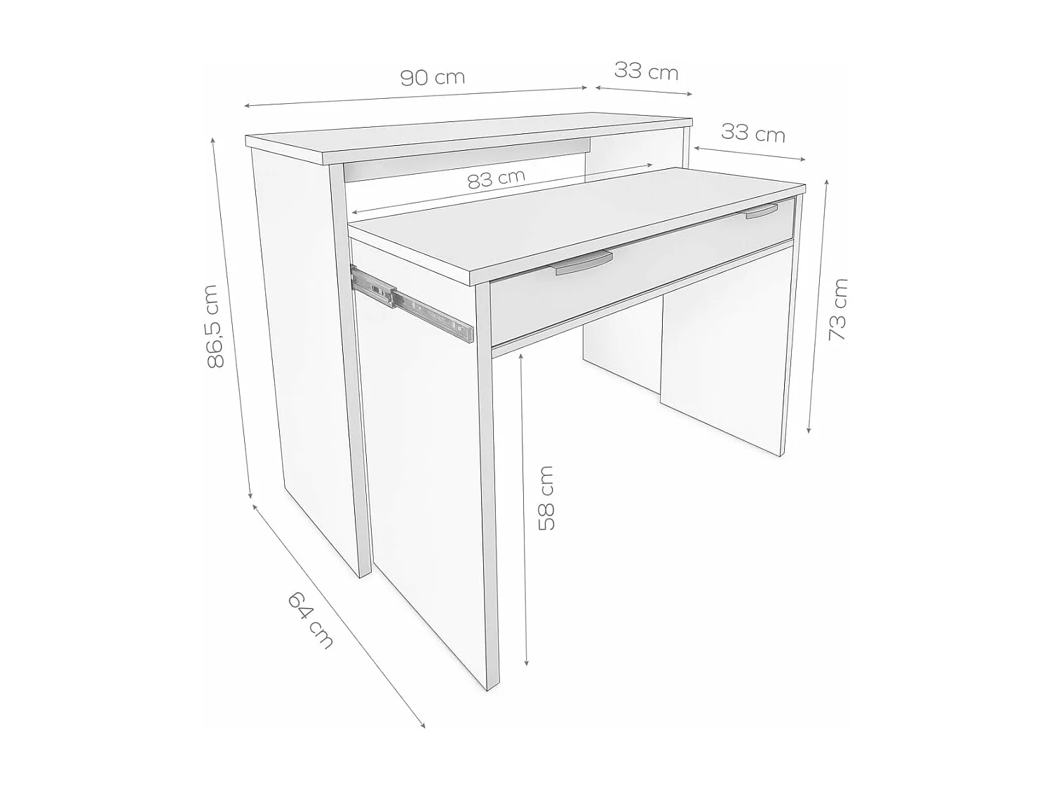 Mesa Escritorio Extensible, Consola Extensible, Mesa Estudio, Color Cambria, Medidas: 90 cm (Largo) x 33-63,4 cm (Ancho) x 87,5 cm (Alto) - Meyvaser