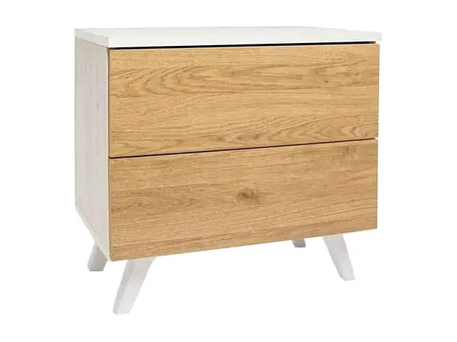 Meyvaser Mesita de noche 2 cajones Color blanco y Natural 52 cm (ancho) x 50 cm (alto) x 34,8 cm (fondo)