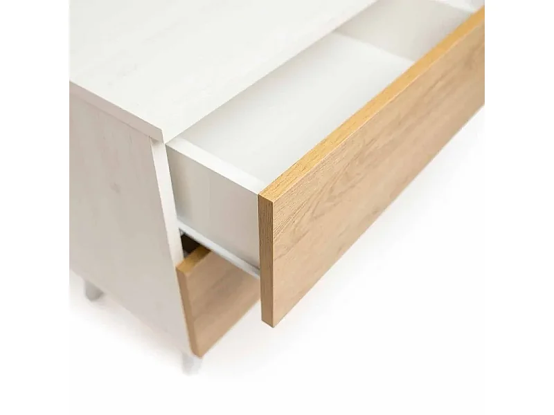 Meyvaser Mesita de noche 2 cajones Color blanco y Natural 52 cm (ancho) x 50 cm (alto) x 34,8 cm (fondo)