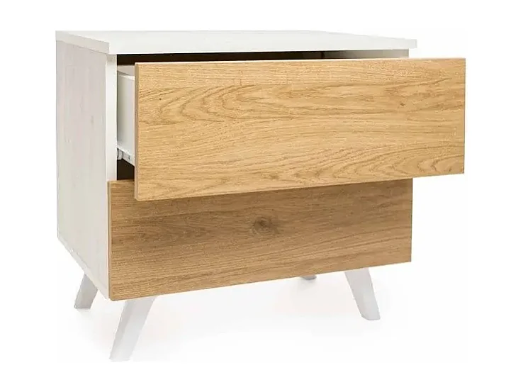 Meyvaser Mesita de noche 2 cajones Color blanco y Natural 52 cm (ancho) x 50 cm (alto) x 34,8 cm (fondo)