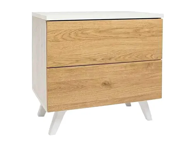 Meyvaser Mesita de noche 2 cajones Color blanco y Natural 52 cm (ancho) x 50 cm (alto) x 34,8 cm (fondo)