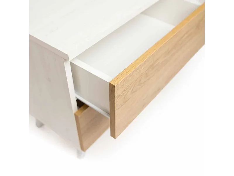 Meyvaser Mesita de noche 2 cajones Color blanco y Natural 52 cm (ancho) x 50 cm (alto) x 34,8 cm (fondo)