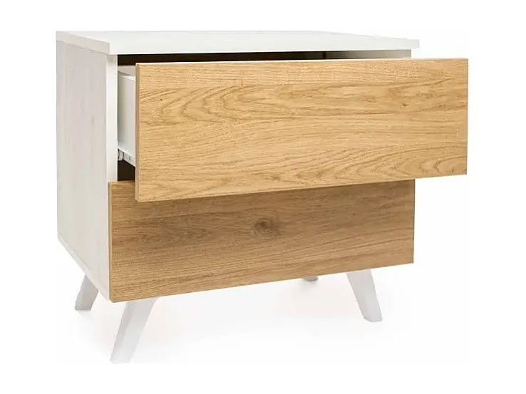 Meyvaser Mesita de noche 2 cajones Color blanco y Natural 52 cm (ancho) x 50 cm (alto) x 34,8 cm (fondo)