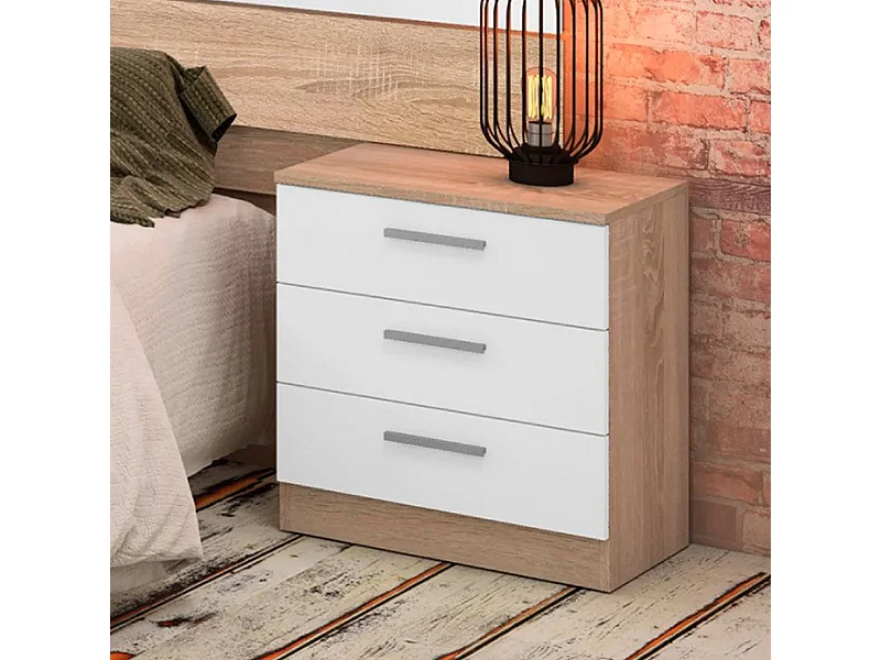 BRICOEXPO - Mesita de Noche, Mesilla de Dormitorio, Acabado en Color Cambrian y blanco, Medidas: 50 cm (La) x 34,6 cm (Fo) x 55 cm (Al)