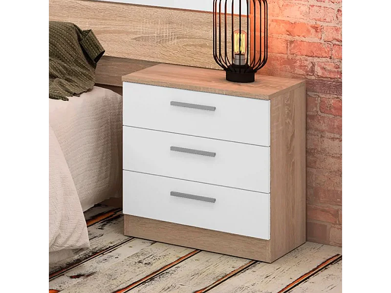 BRICOEXPO - Mesita de Noche, Mesilla de Dormitorio, Acabado en Color Cambrian y blanco, Medidas: 50 cm (La) x 34,6 cm (Fo) x 55 cm (Al)