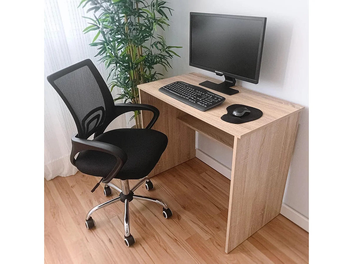 Mesa de Escritorio, Mesas para Ordenador, Acabada en Cambrian, Mesa para Pc con balda interior, Medidas: 90 cm (Ancho) x 49,5 cm (Fondo) x 77 cm (Alto