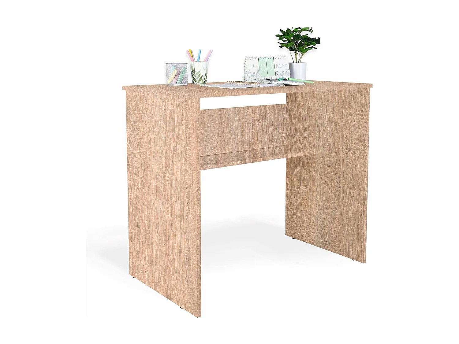 Mesa de Escritorio, Mesas para Ordenador, Acabada en Cambrian, Mesa para Pc con balda interior, Medidas: 90 cm (Ancho) x 49,5 cm (Fondo) x 77 cm (Alto