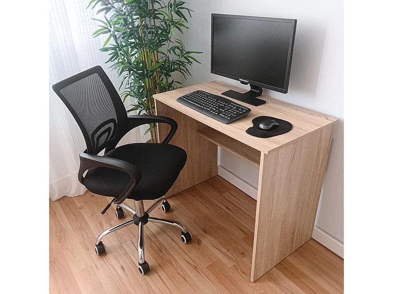 Mesa de Escritorio, Mesas para Ordenador, Acabada en Cambrian, Mesa para Pc con balda interior, Medidas: 90 cm (Ancho) x 49,5 cm (Fondo) x 77 cm (Alto