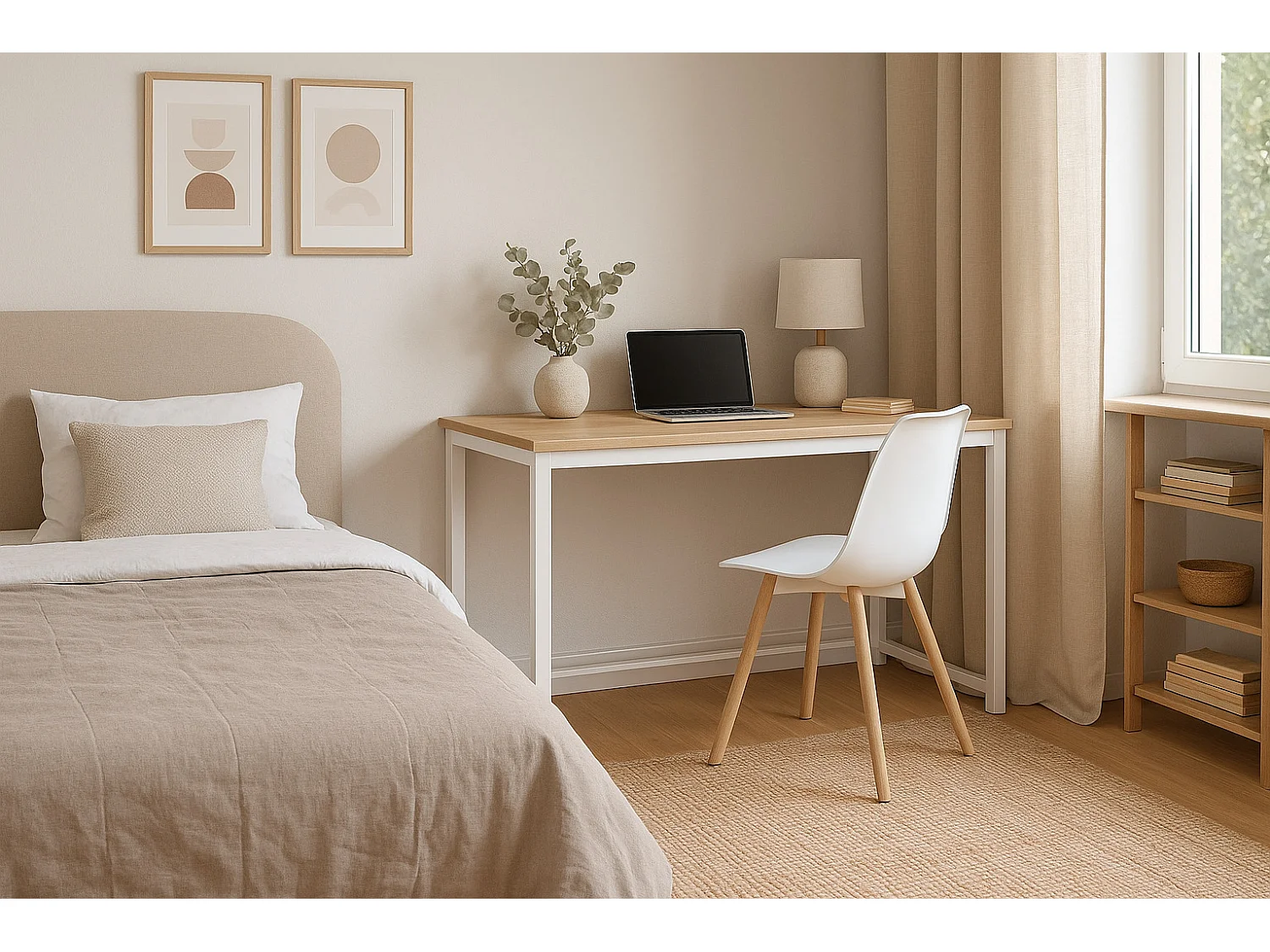 Mesa de Escritorio 140 Cm, Mesa de Ordenador, para Oficina, Dormitorio,Mesa Salon Comedor, Estructura de Acero Color Blanco 58x74x140 Cm