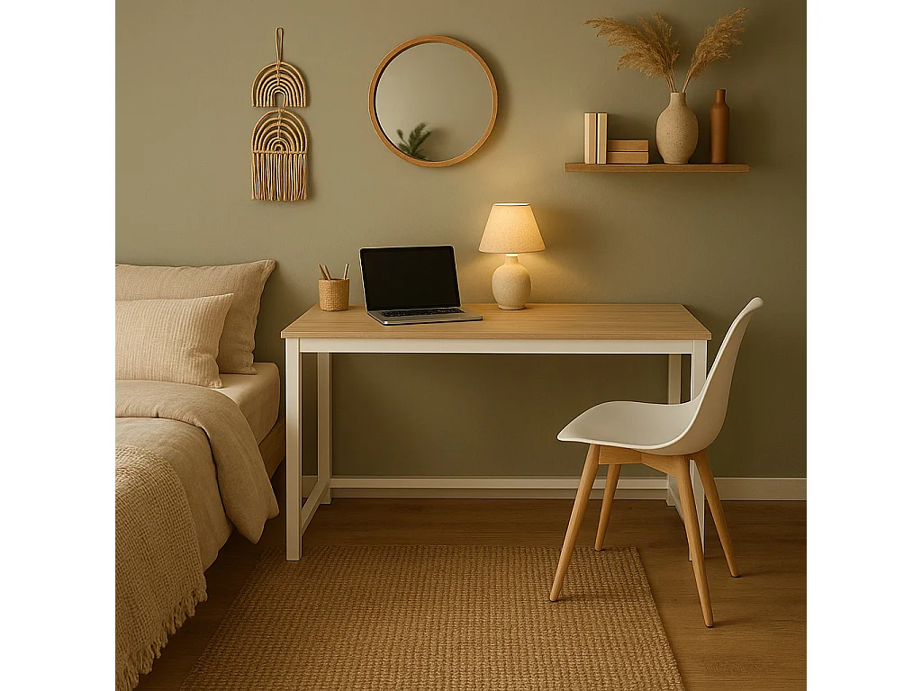 Mesa de Escritorio 140 Cm, Mesa de Ordenador, para Oficina, Dormitorio,Mesa Salon Comedor, Estructura de Acero Color Blanco 58x74x140 Cm