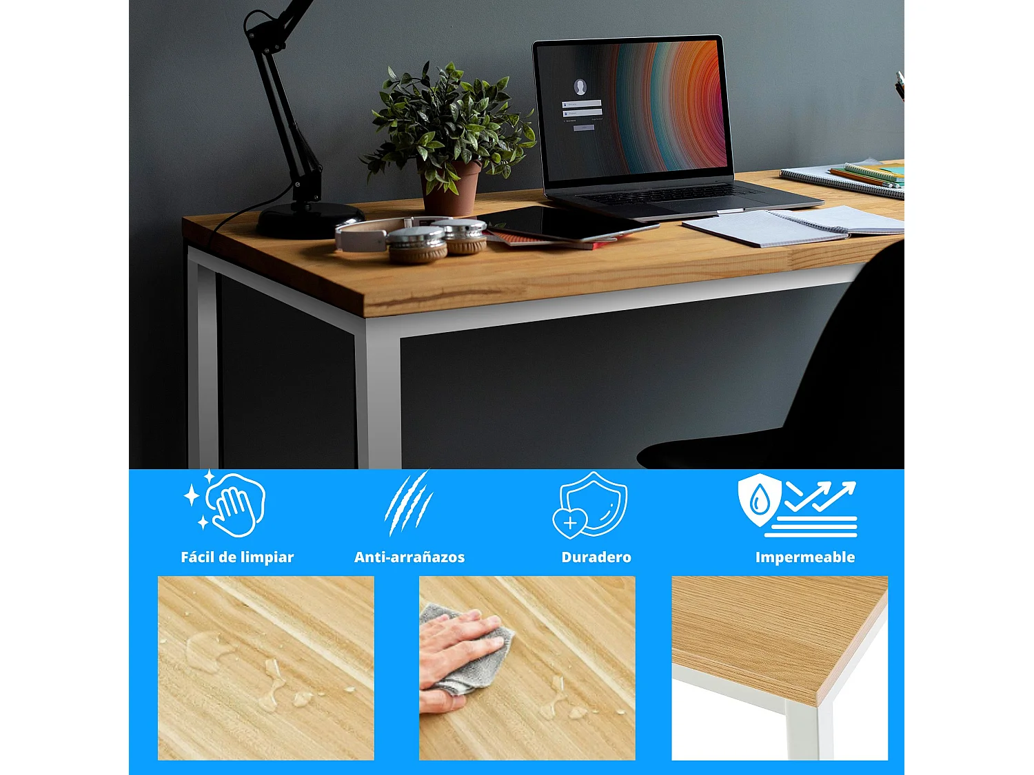 Mesa de Escritorio 140 Cm, Mesa de Ordenador, para Oficina, Dormitorio,Mesa Salon Comedor, Estructura de Acero Color Blanco 58x74x140 Cm