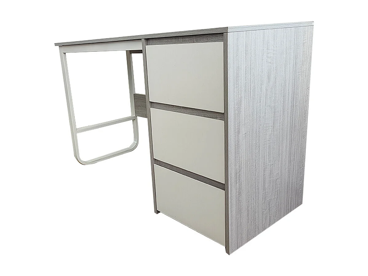 Escritorio Oficina 120 cm con 3 Cajones, Mesa de Ordenador Moderna, Estructura Metálica Blanca, Tablero MDF y Melamina, Color Gris/Blanco, 120x48x74 cm