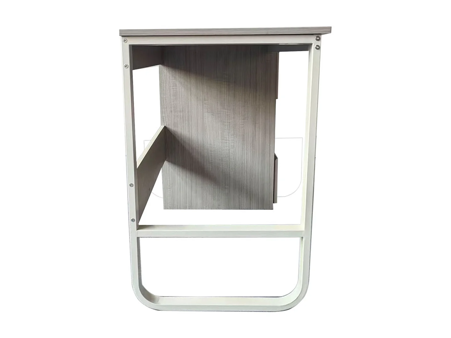 Escritorio Oficina 120 cm con 3 Cajones, Mesa de Ordenador Moderna, Estructura Metálica Blanca, Tablero MDF y Melamina, Color Gris/Blanco, 120x48x74 cm