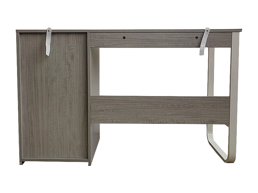 Escritorio Oficina 120 cm con 3 Cajones, Mesa de Ordenador Moderna, Estructura Metálica Blanca, Tablero MDF y Melamina, Color Gris/Blanco, 120x48x74 cm