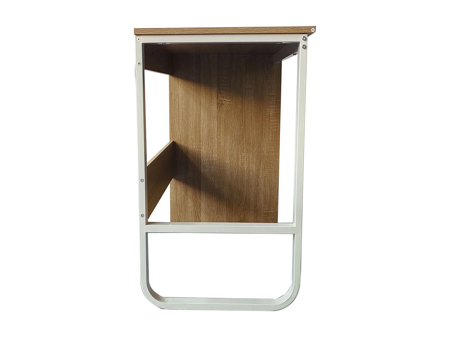 Escritorio Oficina 120 cm con 3 Cajones, Mesa de Ordenador Moderna, Estructura Metálica Blanca, Tablero MDF y Melamina, Color Sonoma/Blanco, 120x48x74 cm