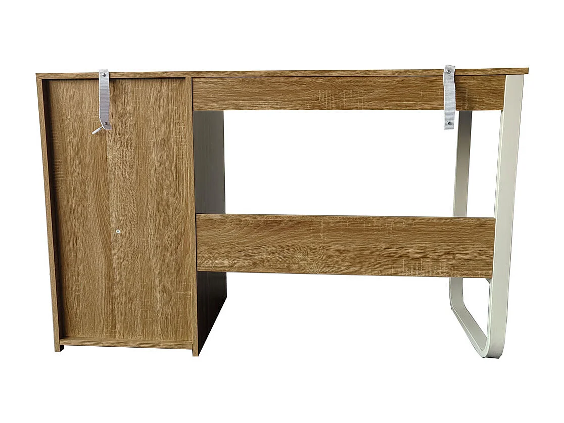 Escritorio Oficina 120 cm con 3 Cajones, Mesa de Ordenador Moderna, Estructura Metálica Blanca, Tablero MDF y Melamina, Color Sonoma/Blanco, 120x48x74 cm