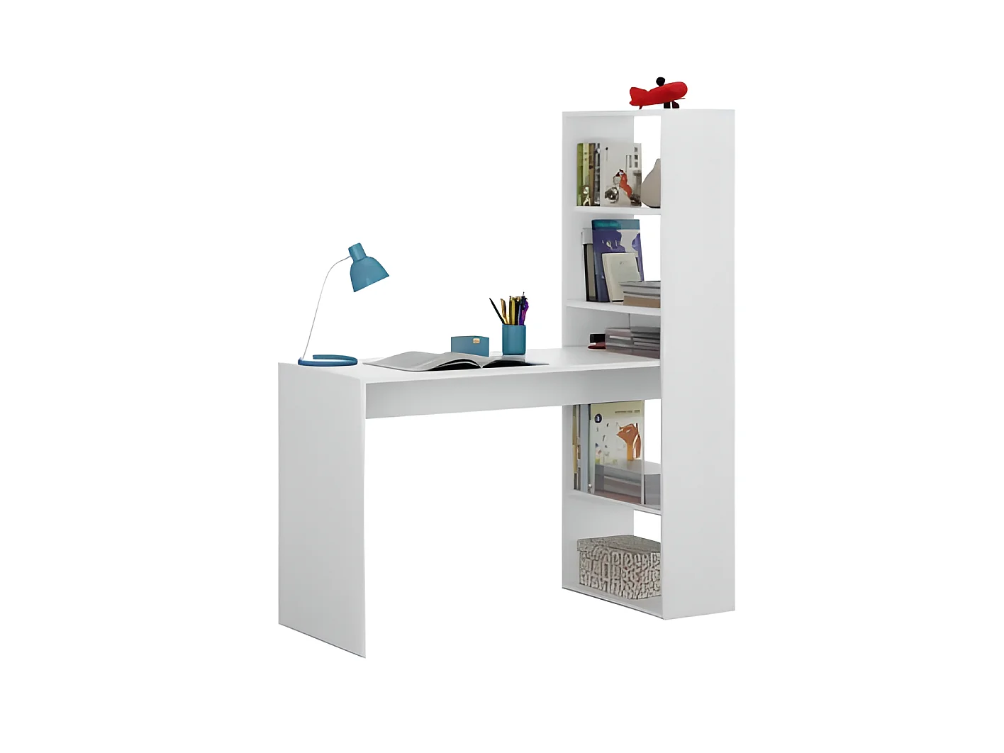 Meyvaser - Mesa de Ordenador, Mesa Escritorio con Estanteria Reversible, Medidas: 122 cm (Ancho) x  50 cm (Fondo) x 140 cm (Alto) Color Blanco
