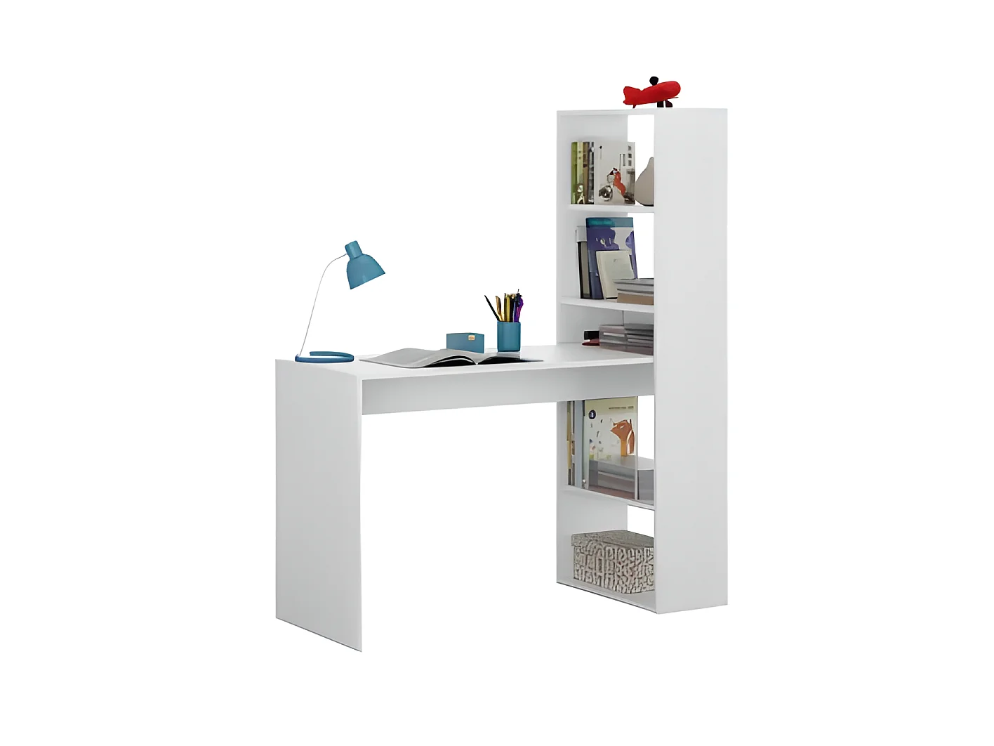 Meyvaser - Mesa de Ordenador, Mesa Escritorio con Estanteria Reversible, Medidas: 122 cm (Ancho) x  50 cm (Fondo) x 140 cm (Alto) Color Blanco