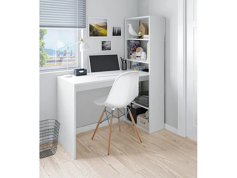 Meyvaser - Mesa de Ordenador, Mesa Escritorio con Estanteria Reversible, Medidas: 122 cm (Ancho) x  50 cm (Fondo) x 140 cm (Alto) Color Blanco