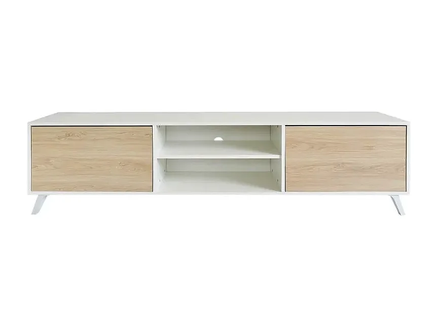 Mueble de TV de Diseño Nórdico, 2 Compartimentos de Almacenamiento y 2 Puertas, Cambria - Blanco, 49cm (Alto)x 180cm (Ancho) x 40cm (Fondo) - Meyvaser