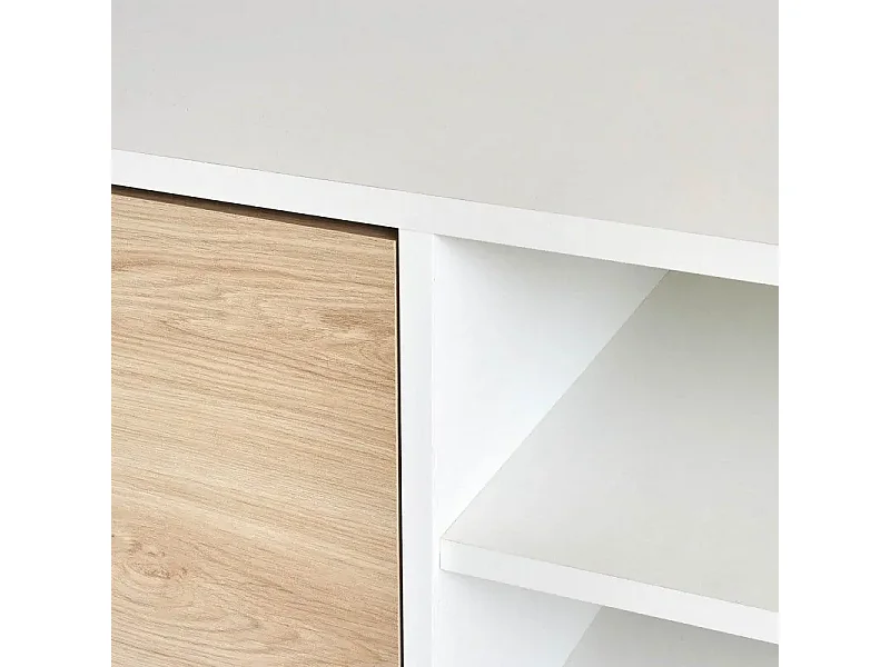 Mueble de TV de Diseño Nórdico, 2 Compartimentos de Almacenamiento y 2 Puertas, Cambria - Blanco, 49cm (Alto)x 180cm (Ancho) x 40cm (Fondo) - Meyvaser