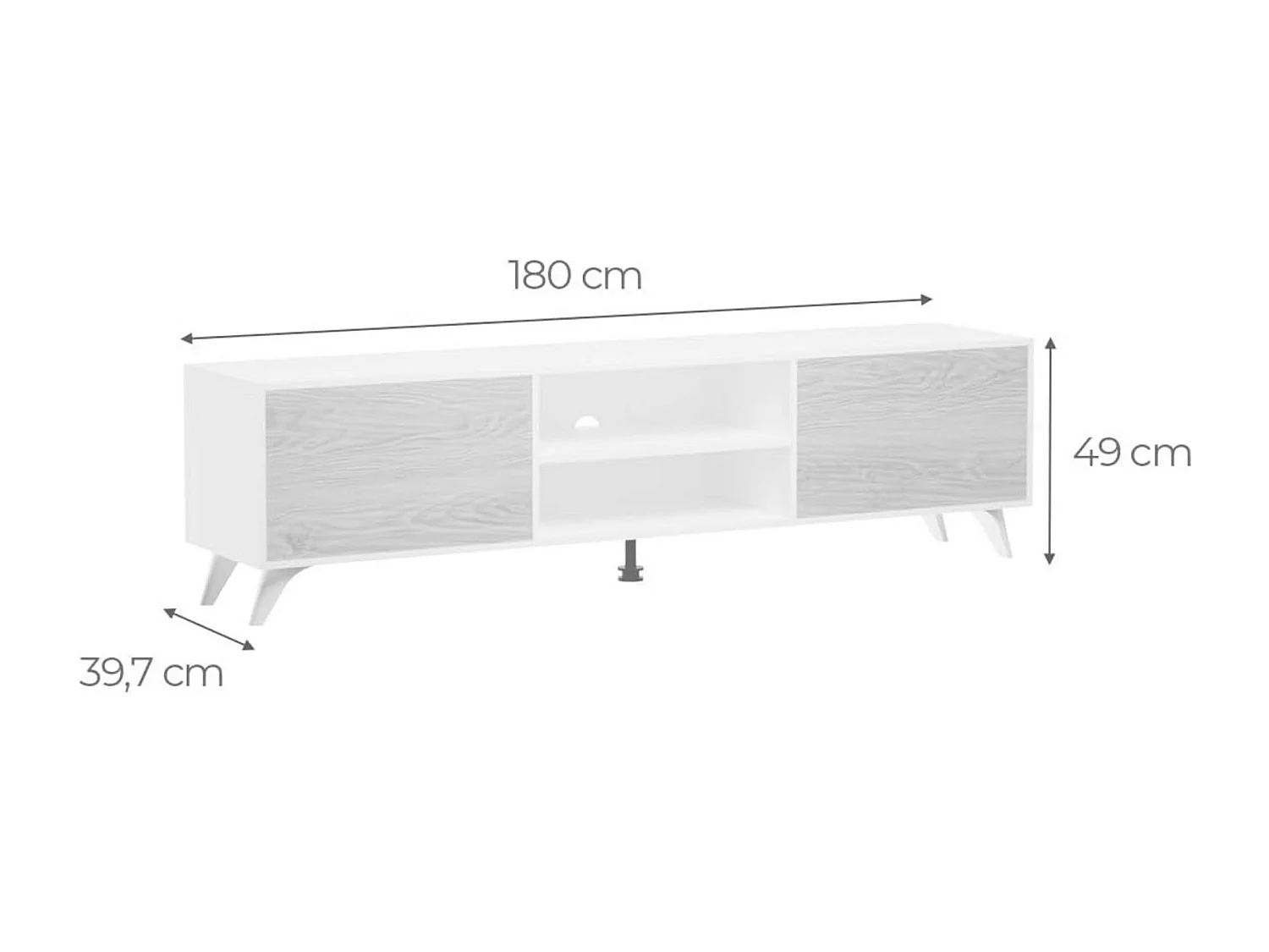 Mueble de TV de Diseño Nórdico, 2 Compartimentos de Almacenamiento y 2 Puertas, Cambria - Blanco, 49cm (Alto)x 180cm (Ancho) x 40cm (Fondo) - Meyvaser