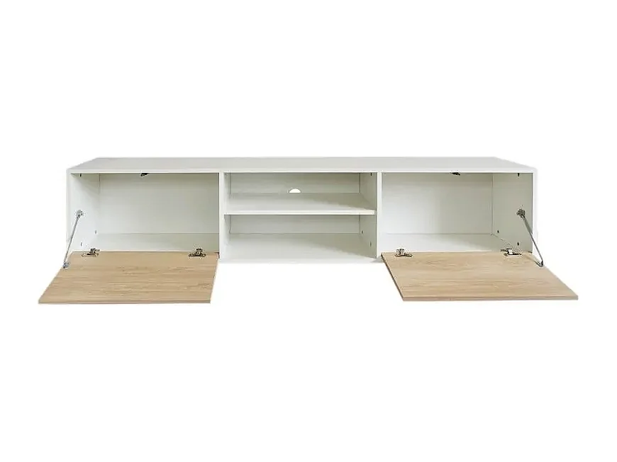 Mueble de TV de Diseño Nórdico, 2 Compartimentos de Almacenamiento y 2 Puertas, Cambria - Blanco, 49cm (Alto)x 180cm (Ancho) x 40cm (Fondo) - Meyvaser