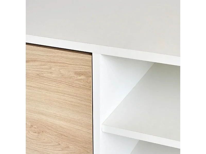Mueble de TV de Diseño Nórdico, 2 Compartimentos de Almacenamiento y 2 Puertas, Cambria - Blanco, 49cm (Alto)x 180cm (Ancho) x 40cm (Fondo) - Meyvaser