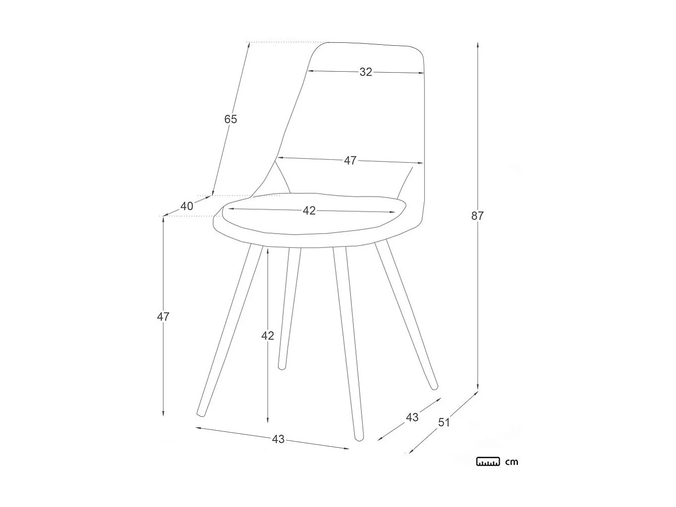 Chaise rembourrée en tissu et bois Beige (610) 47x87