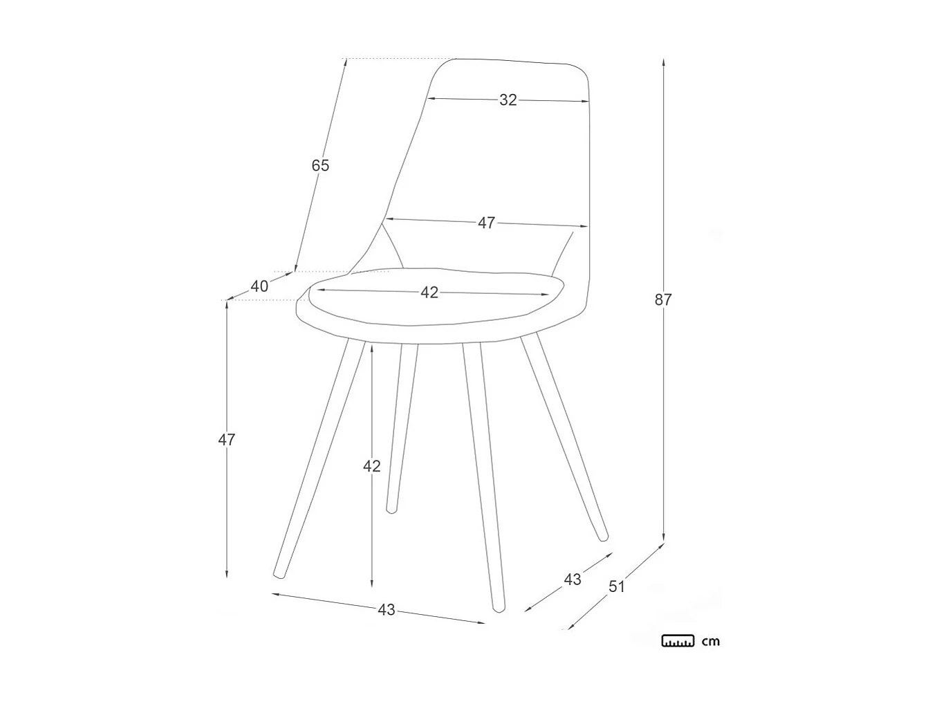Chaise rembourrée en tissu et bois Beige 47x87