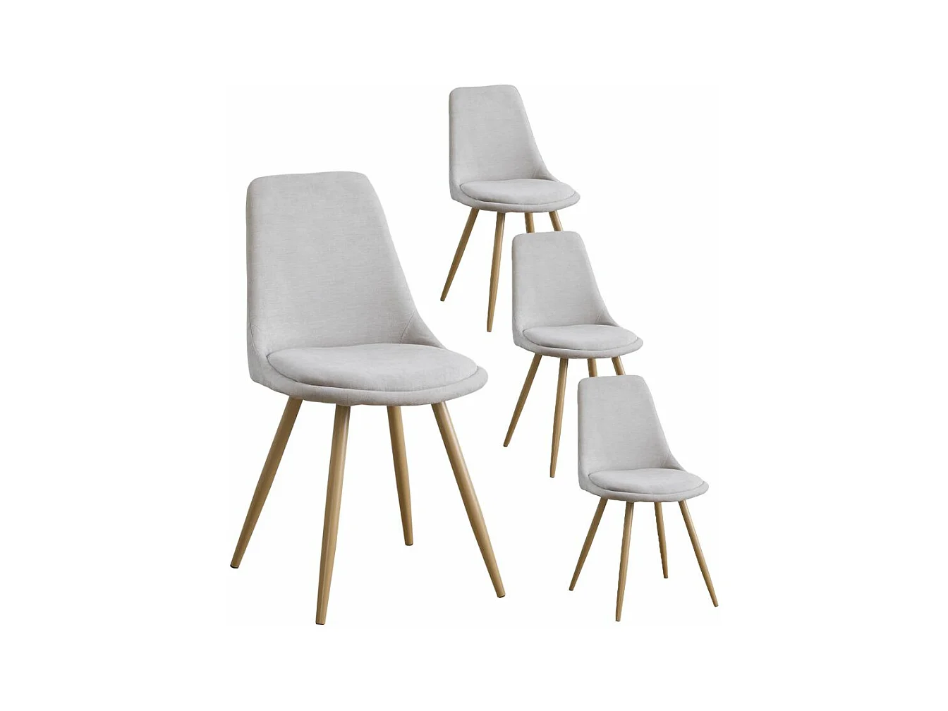 Pack de 4 chaises en tissu et bois Beige 47x87