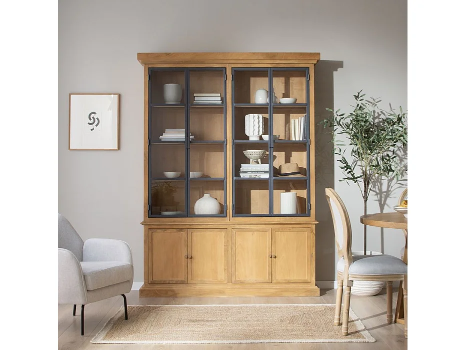 Vetrina legno massiccio di mango e metallo naturale 40x210