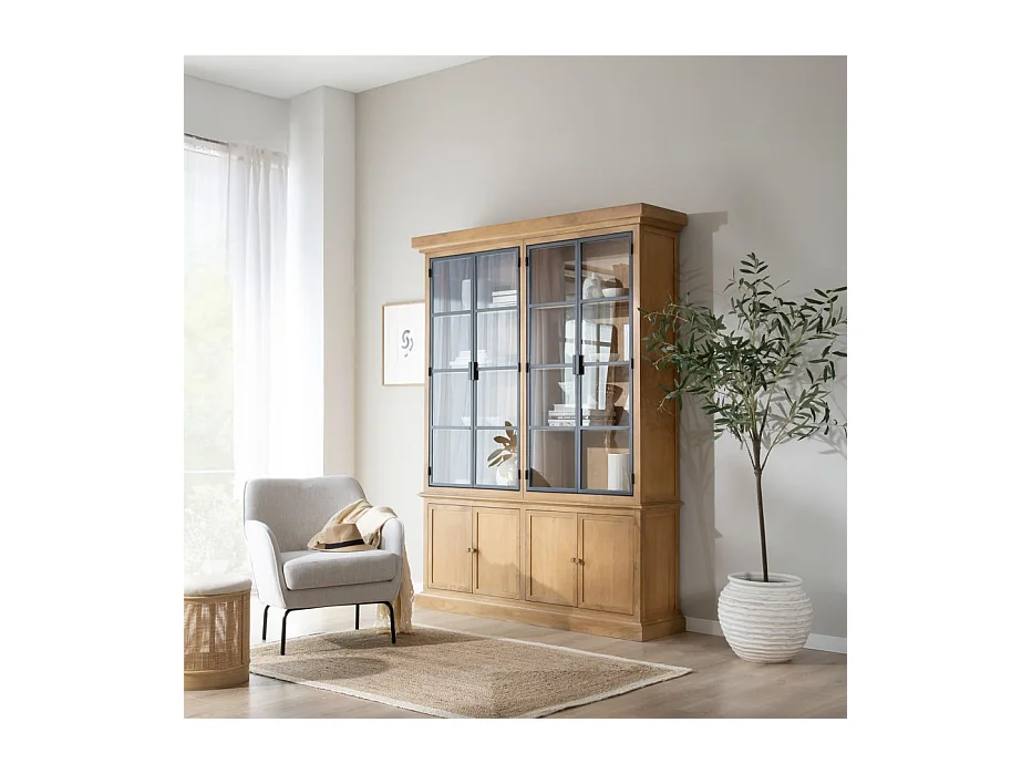 Vetrina legno massiccio di mango e metallo naturale 40x210