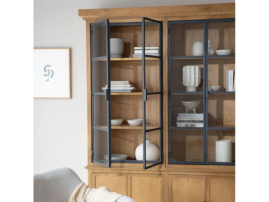 Vetrina legno massiccio di mango e metallo naturale 40x210