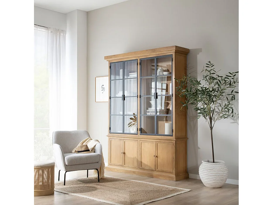 Vetrina legno massiccio di mango e metallo naturale 40x210