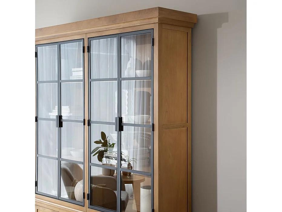 Vetrina legno massiccio di mango e metallo naturale 40x210