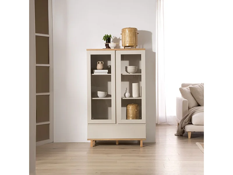 Vitrine effet bois chêne marron 90x150